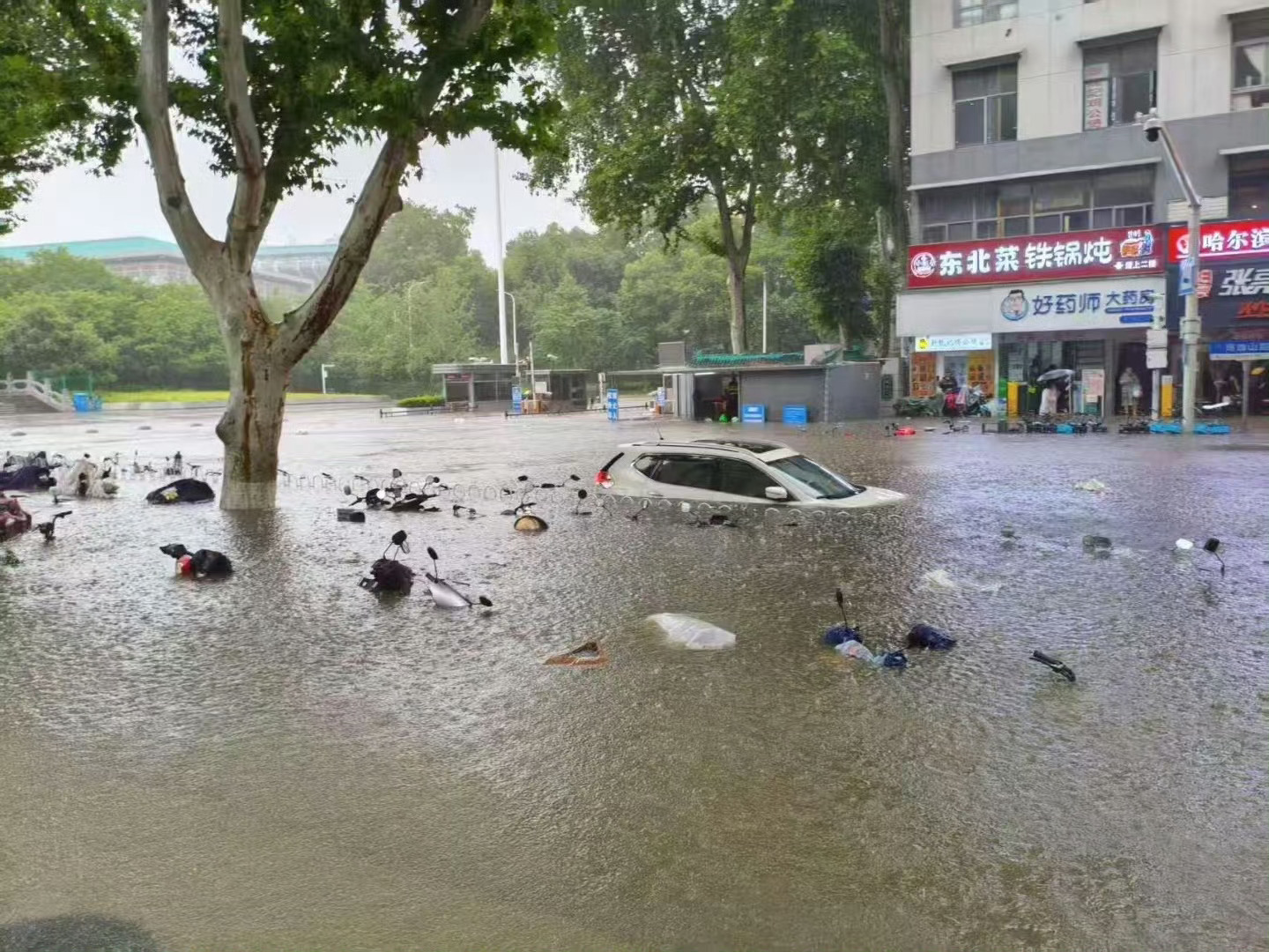 武大校门被淹一米深